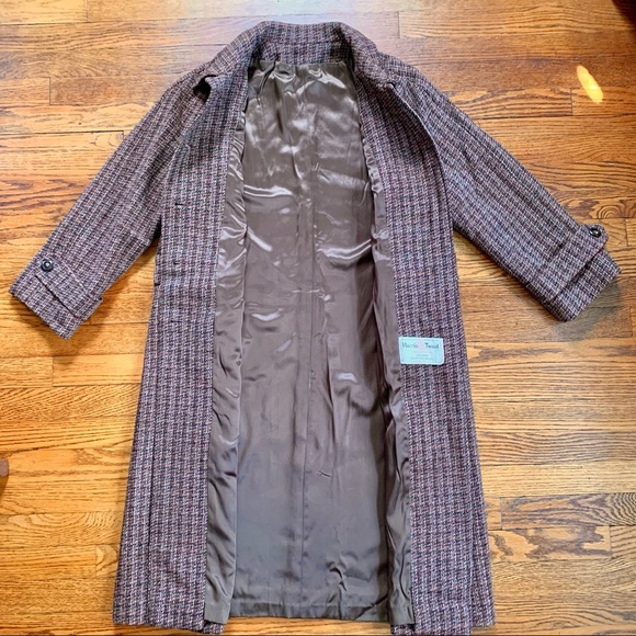 Vintage Harris Tweed 100% Scottish Wool Long Trench Coat Size XL - Picture 4 of 10